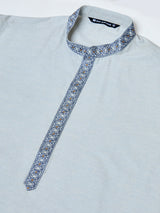Gray Delux Cotton Straight Kurta with Embroidered Neck