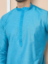 Turquoise Delux Cotton Straight Kurta with Embordered Neck and Pyjama