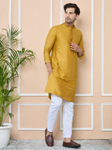 Golden Delux Cotton Straight Kurta with Embordered Neck and Pyjama