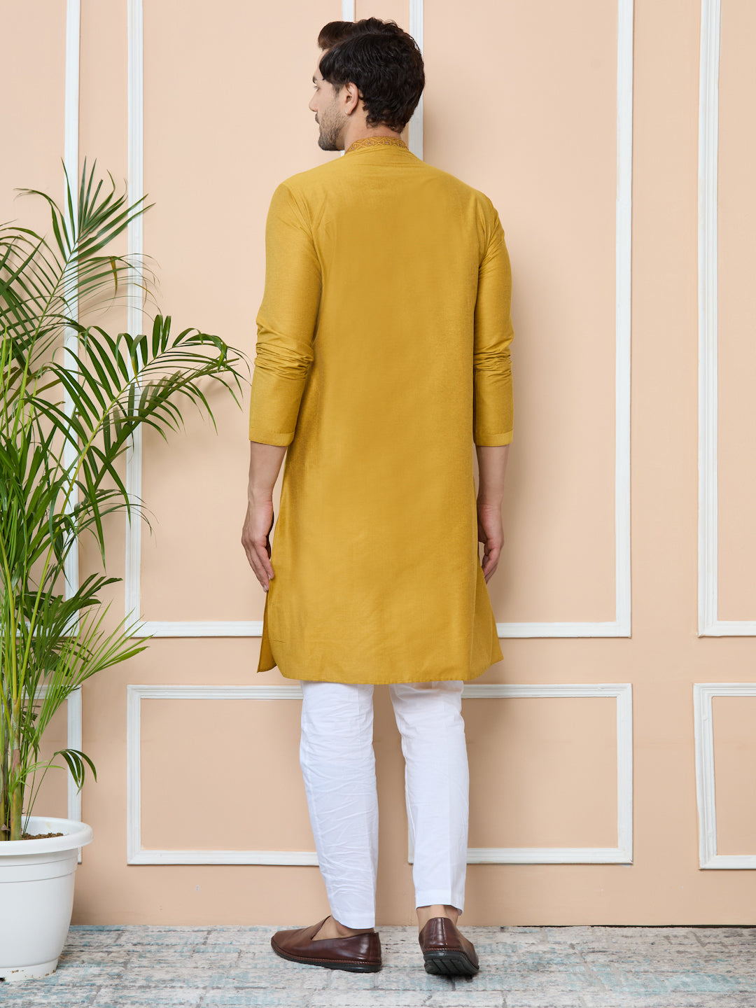 Golden Delux Cotton Straight Kurta with Embordered Neck and Pyjama