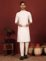 Off-White Embroidered Delux Cotton Straight Kurta with Pyjama - 706