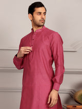 Magenta-Red Thread Work Delux Cotton Straight Kurta