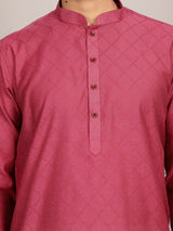 Magenta-Red Thread Work Delux Cotton Straight Kurta
