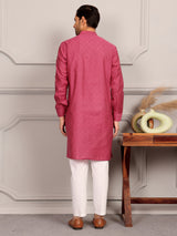 Magenta-Red Thread Work Delux Cotton Straight Kurta