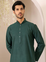Hunter Green Self Design Woven Jacquard Cotton Straight Kurta
