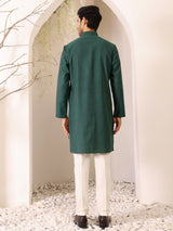 Hunter Green Self Design Woven Jacquard Cotton Straight Kurta