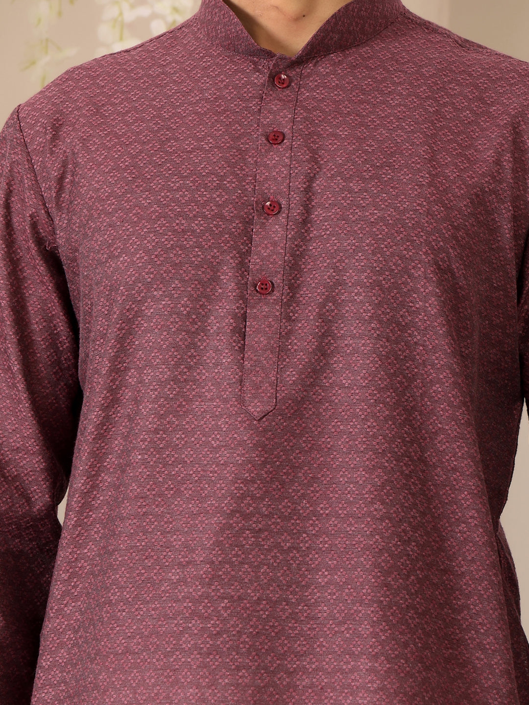 Dark Mauve Self Design Woven Jacquard Cotton Straight Kurta