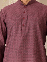 Dark Mauve Self Design Woven Jacquard Cotton Straight Kurta