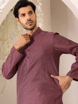 Dark Mauve Self Design Woven Jacquard Cotton Straight Kurta