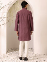 Dark Mauve Self Design Woven Jacquard Cotton Straight Kurta