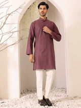 Dark Mauve Self Design Woven Jacquard Cotton Straight Kurta