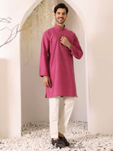 Magenta Self Design Woven Jacquard Cotton Straight Kurta