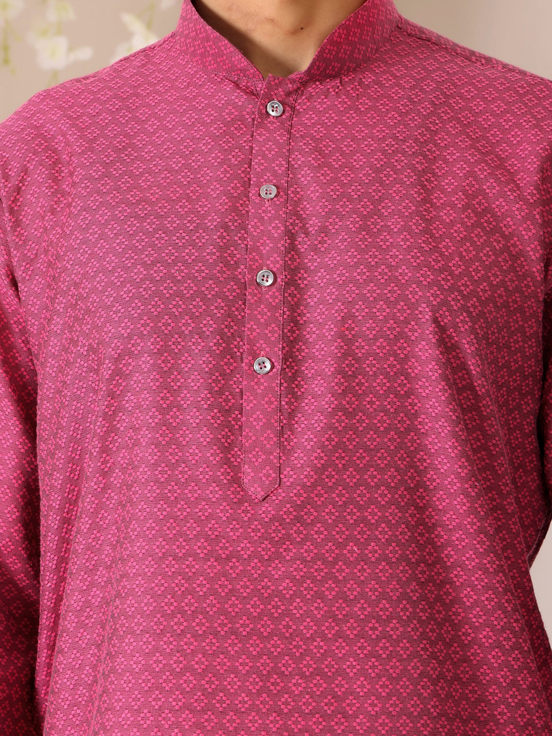 Magenta Self Design Woven Jacquard Cotton Straight Kurta