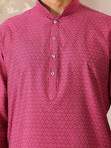 Magenta Self Design Woven Jacquard Cotton Straight Kurta
