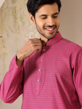 Magenta Self Design Woven Jacquard Cotton Straight Kurta