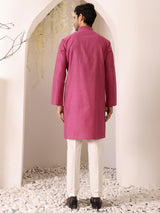 Magenta Self Design Woven Jacquard Cotton Straight Kurta