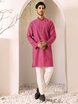 Magenta Self Design Woven Jacquard Cotton Straight Kurta