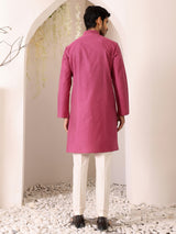 Magenta Self Design Woven Jacquard Cotton Straight Kurta