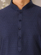 Midnight Blue self Design Woven Jacquard Cotton Straight Kurta