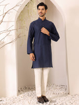 Midnight Blue self Design Woven Jacquard Cotton Straight Kurta