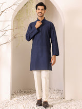 Midnight Blue self Design Woven Jacquard Cotton Straight Kurta