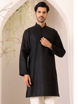 Charcoal Black Self Design Woven Jacquard Cotton Straight Kurta