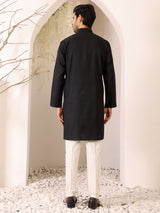 Charcoal Black Self Design Woven Jacquard Cotton Straight Kurta