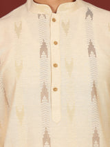 Beige Woven Jacquard Delux Cotton Straight Kurta