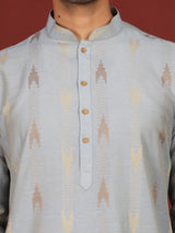 Greyish Blue Woven Jacquard Delux Cotton Straight Kurta