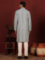 Greyish Blue Woven Jacquard Delux Cotton Straight Kurta
