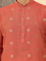 Carrot Red Woven Jacquard Delux Cotton Straight Kurta