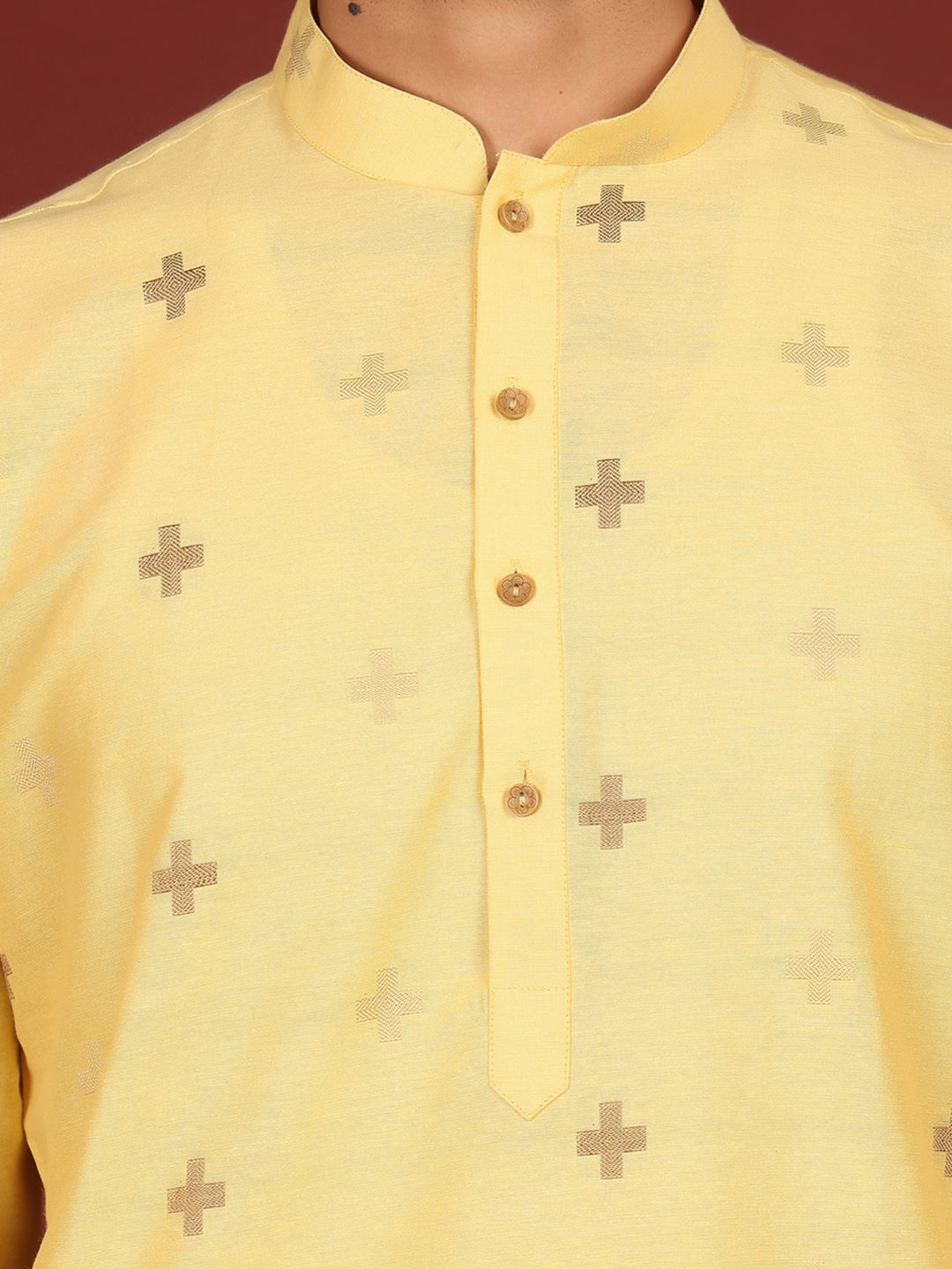 Light Yellow Woven Jacquard Delux Cotton Straight Kurta