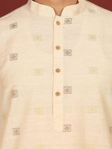 Beige Woven Jacquard Square Motif Delux Cotton Straight Kurta