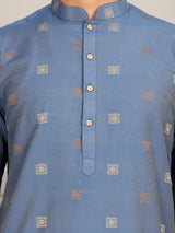 Dusty Blue-Grey Woven Jacquard Delux Cotton Straight Kurta