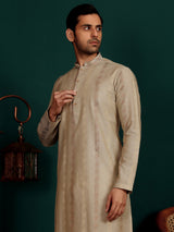 Dark Grey Woven Jacquard Delux Cotton Straight Kurta