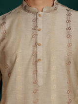 Dark Grey Woven Jacquard Delux Cotton Straight Kurta