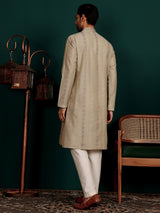 Dark Grey Woven Jacquard Delux Cotton Straight Kurta