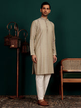 Dark Grey Woven Jacquard Delux Cotton Straight Kurta