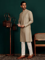 Dark Grey Woven Jacquard Delux Cotton Straight Kurta