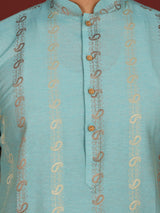 Blue Woven Jacquard Delux Cotton Straight Kurta