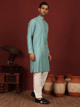 Blue Woven Jacquard Delux Cotton Straight Kurta