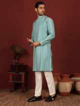 Blue Woven Jacquard Delux Cotton Straight Kurta