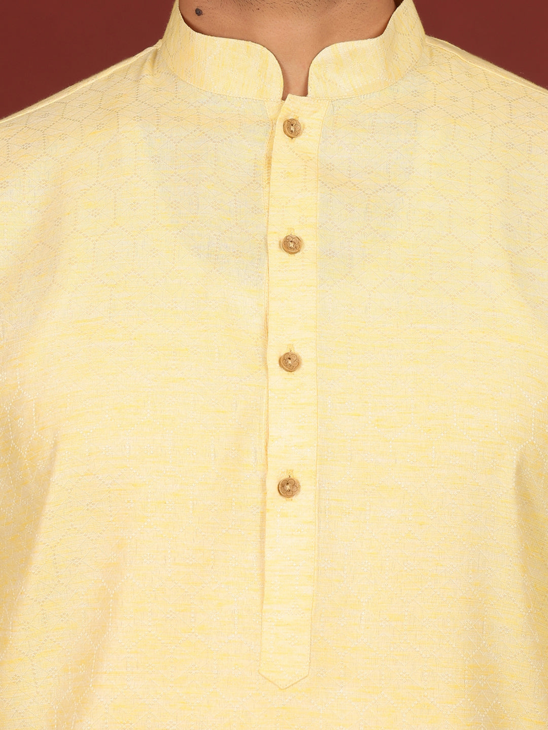Yellow-Cream Woven Jacquard Delux Cotton Straight Kurta