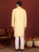 Yellow-Cream Woven Jacquard Delux Cotton Straight Kurta