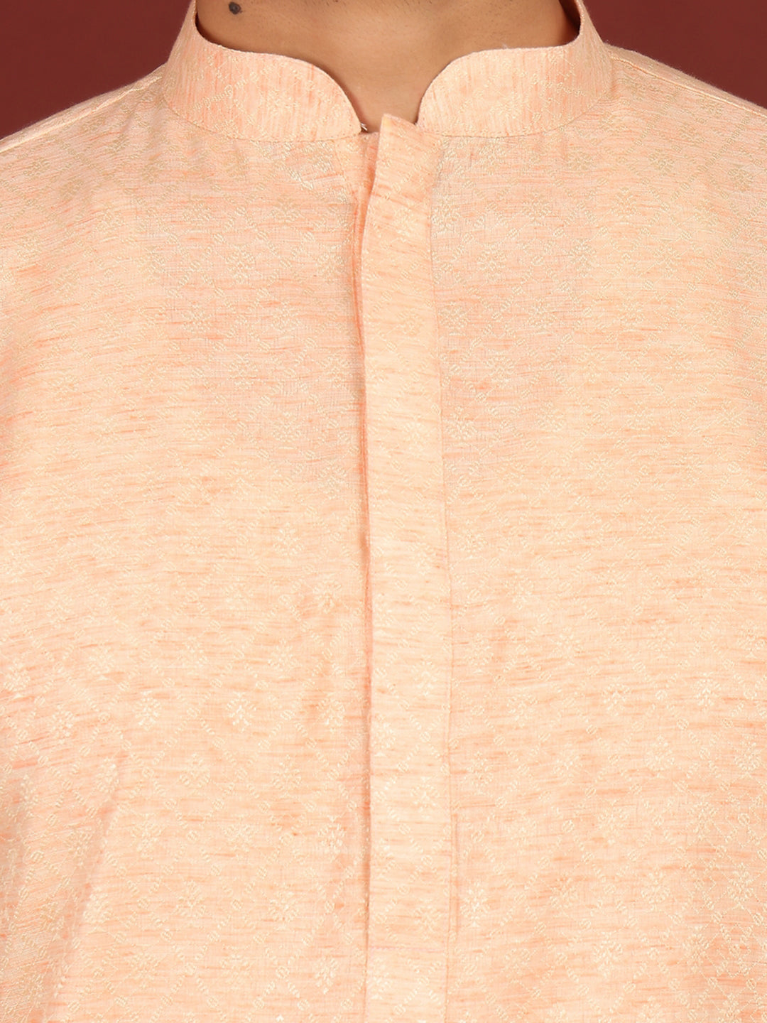 Peach-Cream Woven Jacquard Delux Cotton Straight Kurta