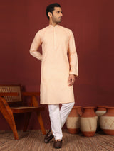 Peach-Cream Woven Jacquard Delux Cotton Straight Kurta