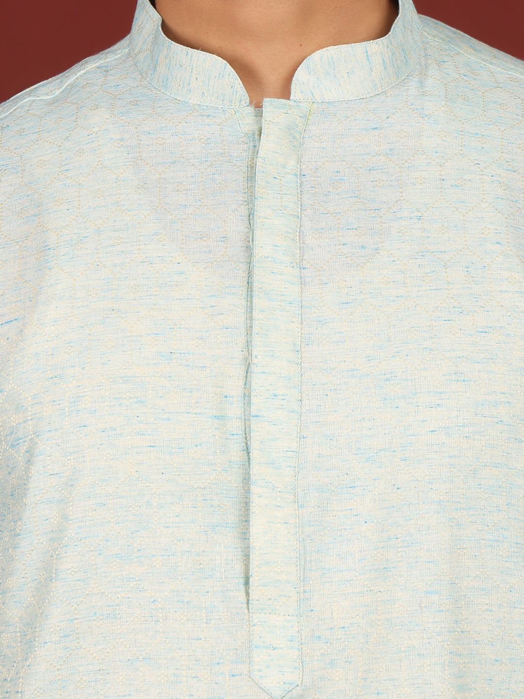 Blue-Cream Woven Jacquard Delux Cotton Straight Kurta