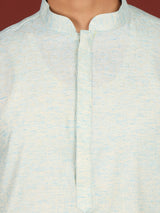 Blue-Cream Woven Jacquard Delux Cotton Straight Kurta