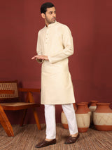 Cream Delux Cotton Solid Straight Kurta