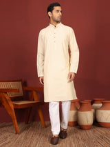 Cream Delux Cotton Solid Straight Kurta